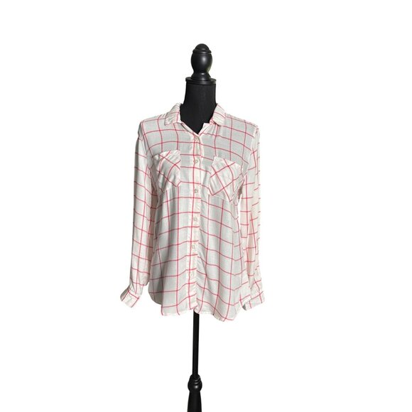 Harper Heritage Women's Salmon/White Windowpane Button-Down Shirt XS NWT - Picture 1 of 11